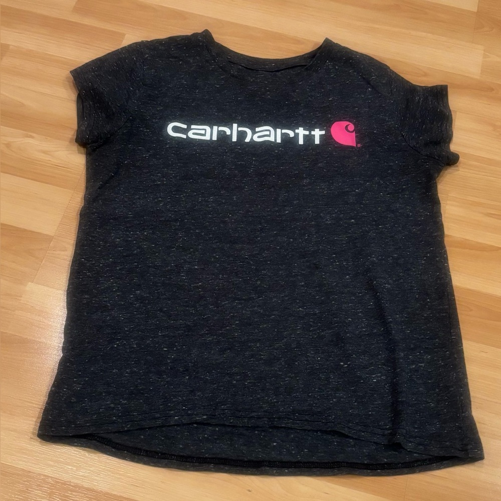 5/$25 Carhartt Kids Charcoal Tee with Pink Logo